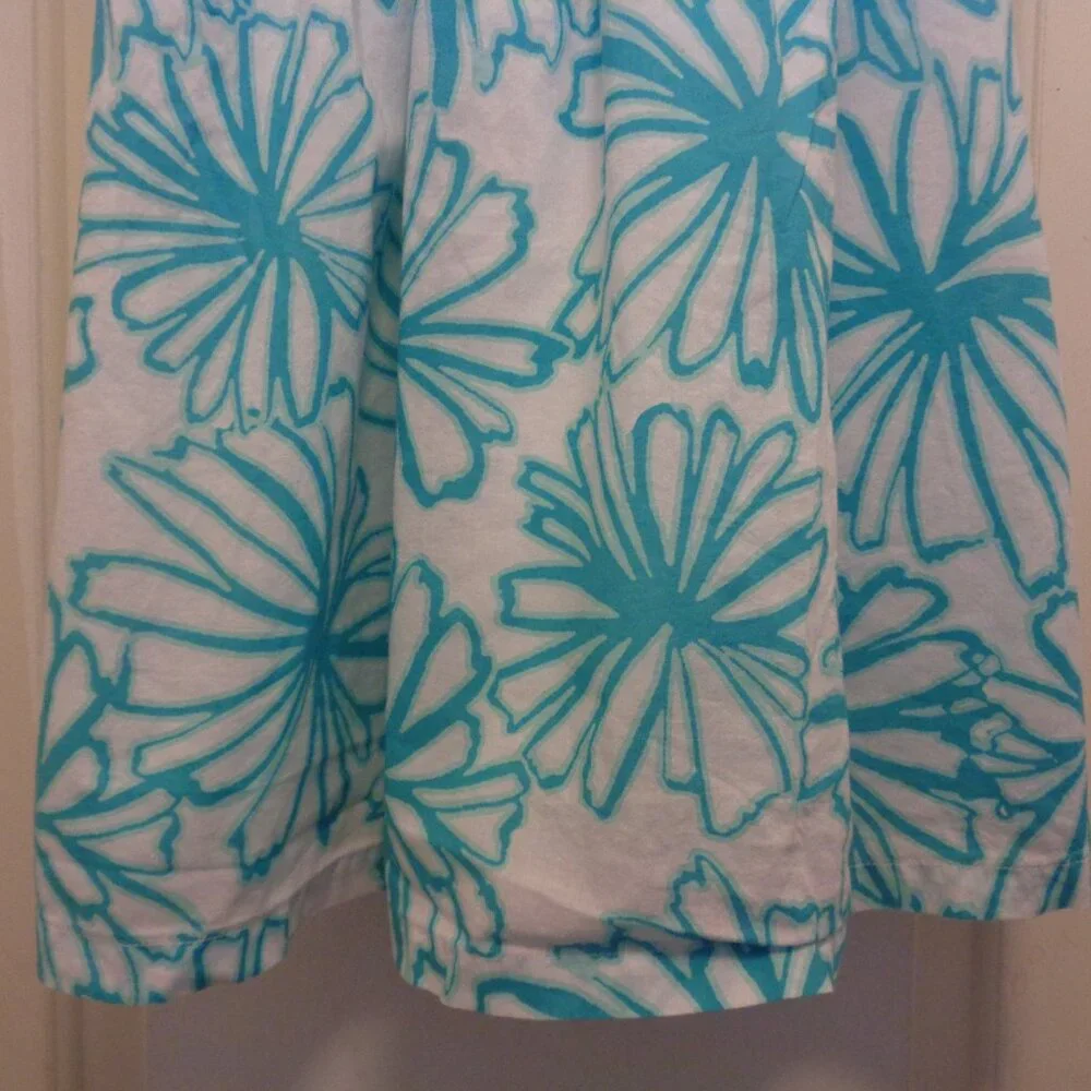 GIRLS GYMBOREE COTTON AQUA & WHITE FLORALS SHEERED SUNDRESS 10